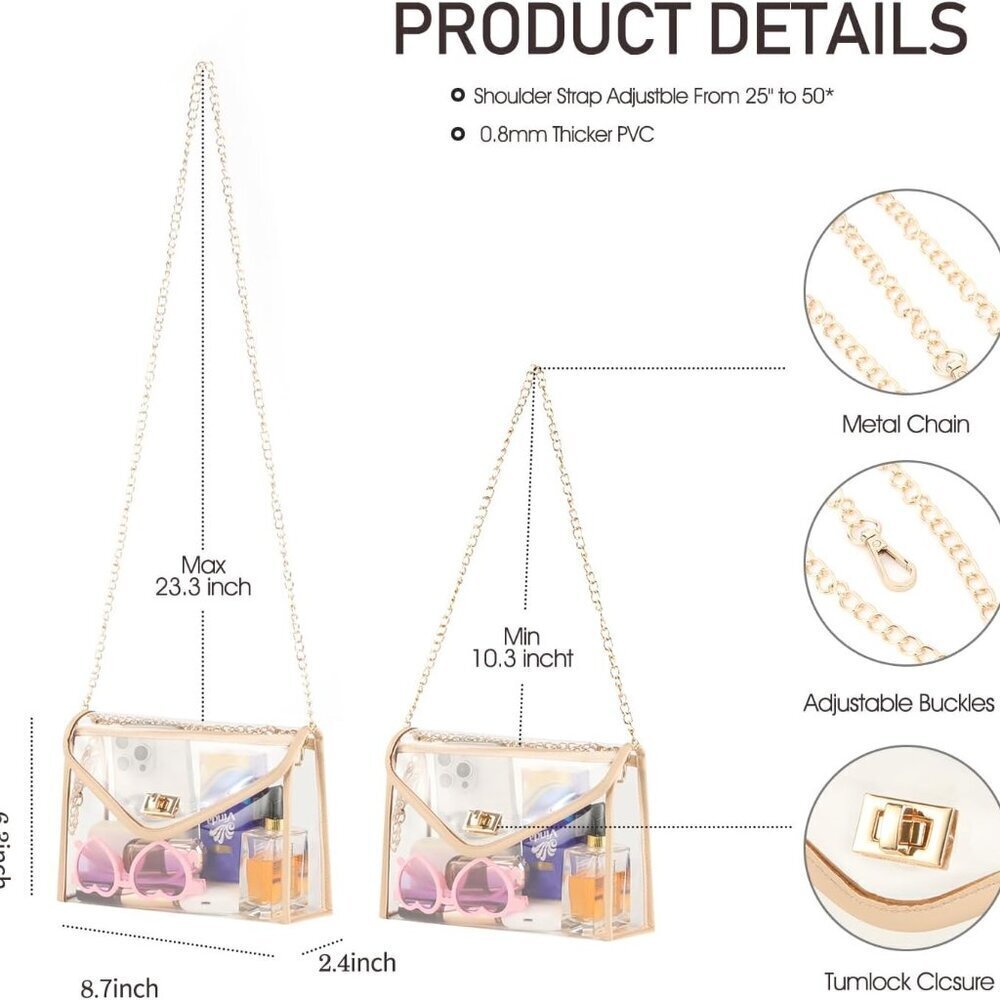 Clear PVC Crossbody Bag Women Stadium Approved Concert Festival Purse - Picture 7 of 7